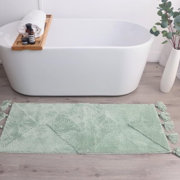 Boho Bath Mat Ming Green Bathroom Runner Decor 20x60 - Picture 2 of 8